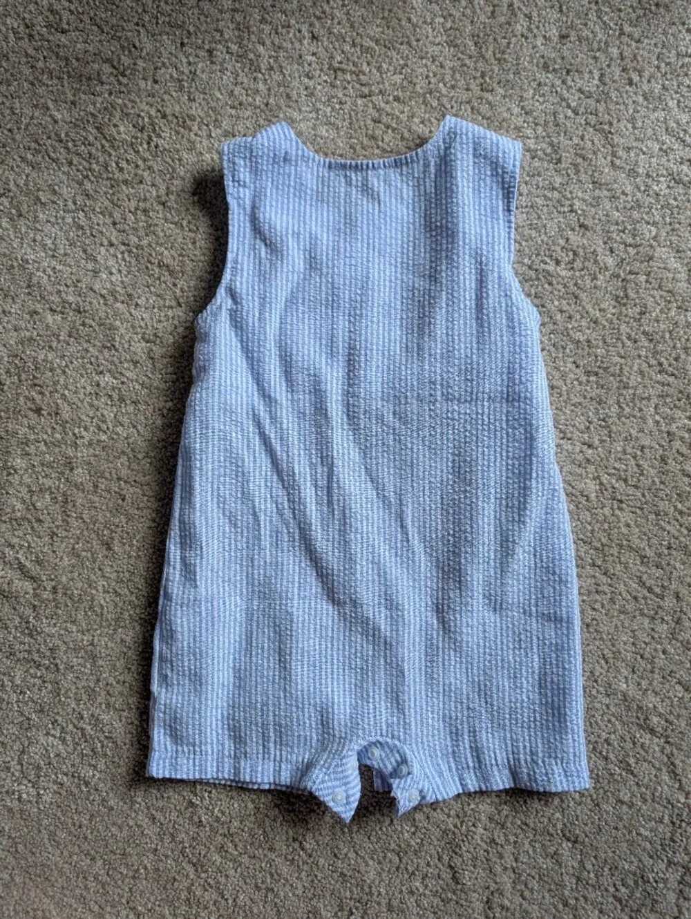 6-12 Month Baby Blue Whale Seersucker Striped Knit Embroiderd Smocked Shortalls